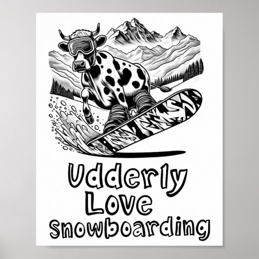 Snowboarden Koe Shredding The Slopes - Snowboarde Poster (Voorkant)