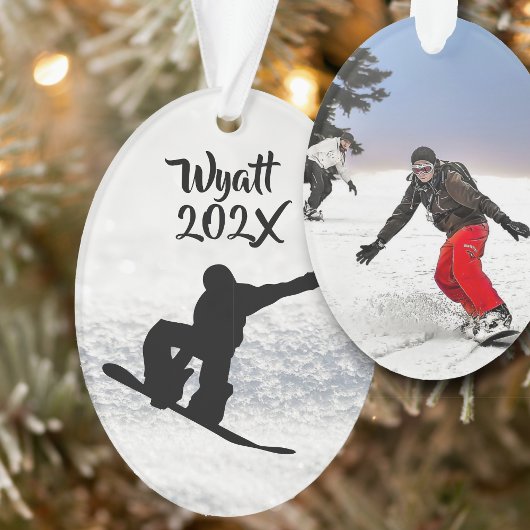 Snowboarden Mannelijke Zoon Foto Sjabloon Ovaal Ornament