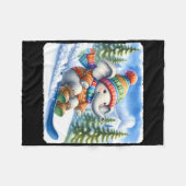 Snowboarden olifant op Snowy Hill met dennen. Co Fleece Deken (Voorkant (Horizontaal))