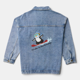 Snowboarden Penguin Design Denim Jas Jacket