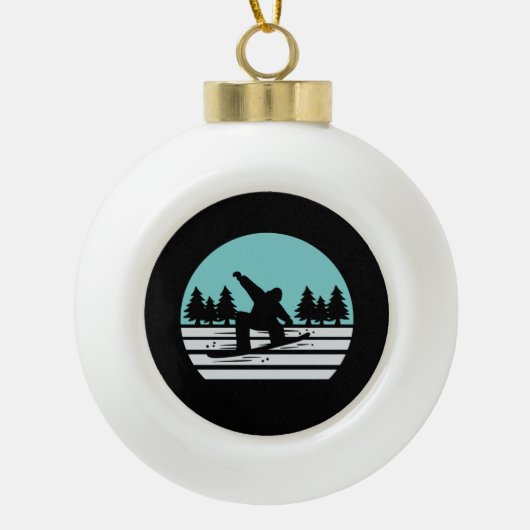 Snowboarden Retro  Keramische Bal Ornament (Voorkant)