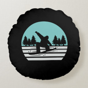 Snowboarden Retro Vintage Rond Kussen