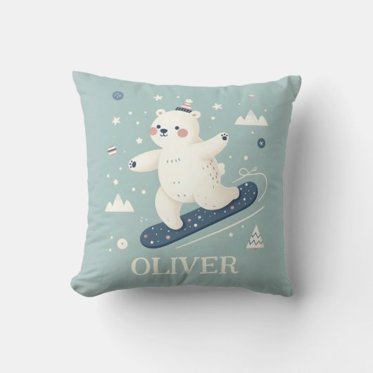 Snowboarden Schattige Polar Beer Kussen (Voorkant)