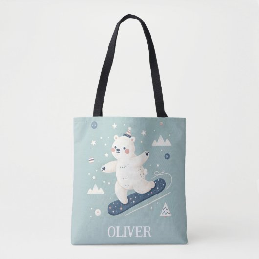 Snowboarden Schattige Polar Beer Tote Bag (Voorkant)
