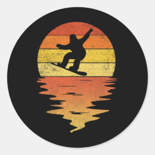 Snowboarden Shirt Retro Sunset 70s  Snowbo Ronde Sticker