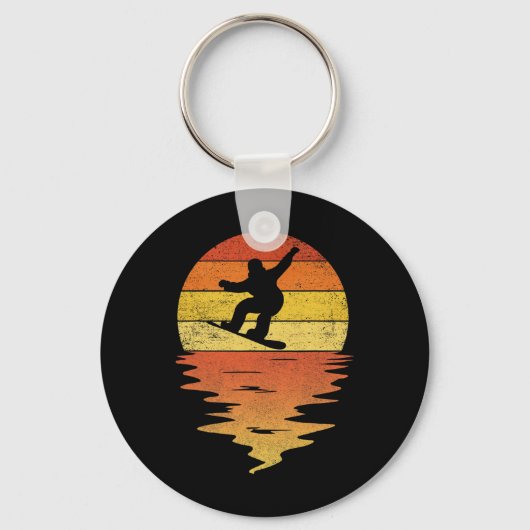 Snowboarden Shirt Retro Sunset 70s  Snowbo Sleutelhanger (Voorkant)
