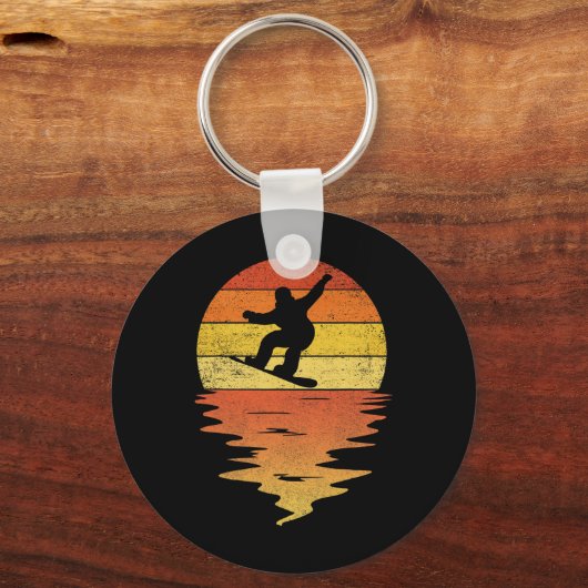 Snowboarden Shirt Retro Sunset 70s  Snowbo Sleutelhanger (Voorkant)
