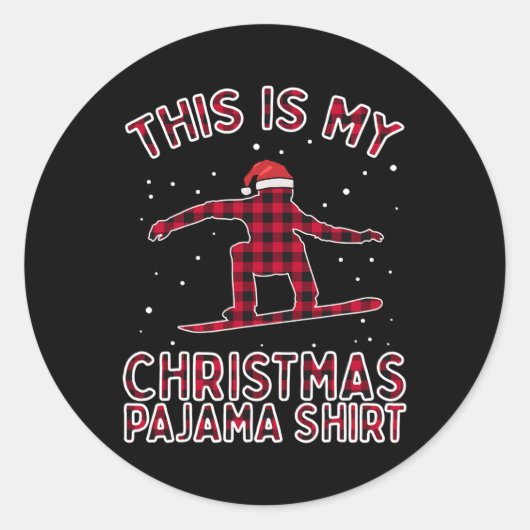Snowboarden Shirt voor Heren Kerst Pyjama Xmas Ronde Sticker (Voorkant)