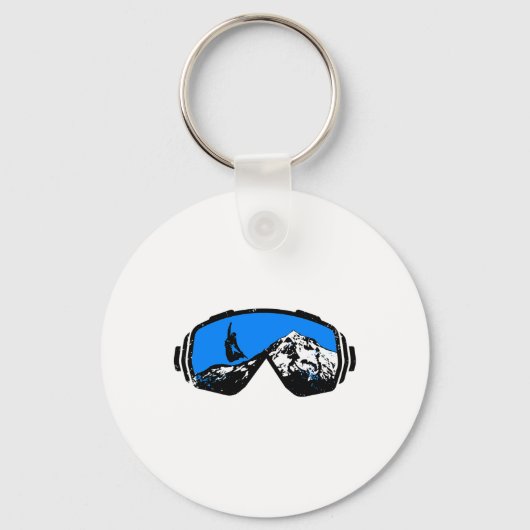 Snowboarden Ski Goggles Mountain Distressed Design Sleutelhanger (Voorkant)