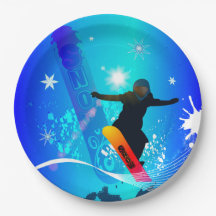 Snowboarden, sneeuwboarder met bord op blauwe acht