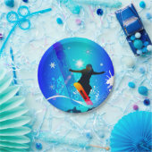 Snowboarden, sneeuwboarder met bord op blauwe acht (Feest)