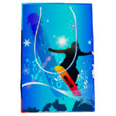 Snowboarden, sneeuwboarder met bord op blauwe acht medium cadeauzakje (Voorkant)