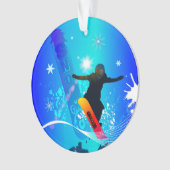Snowboarden, sneeuwboarder met bord op blauwe acht ornament (voorkant)