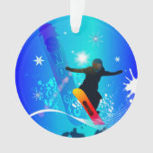 Snowboarden, sneeuwboarder met bord op blauwe acht ornament (voorkant)
