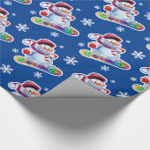 Snowboarden sneeuwman glanzend middernachtblauw. cadeaupapier (Hoek)