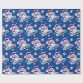 Snowboarden sneeuwman glanzend middernachtblauw. cadeaupapier (Vlak)