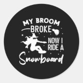 Snowboarden Snowboard  Halloween Heks Ronde Sticker (Voorkant)