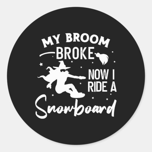 Snowboarden Snowboard  Halloween Heks Ronde Sticker (Voorkant)