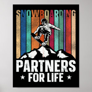 Snowboarden Snowboard  Huwelijk Retro Vrouw Poster