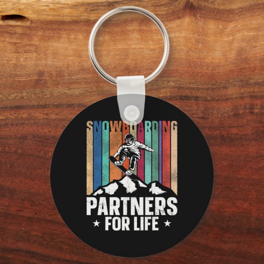 Snowboarden Snowboard  Huwelijk Retro Vrouw Sleutelhanger (Voorkant)