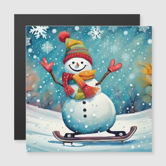 Snowboarden Snowman - Magnetische Kaart (Voorkant / Achterkant)