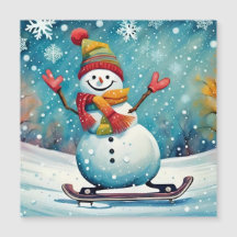 Snowboarden Snowman - Magnetische Kaart