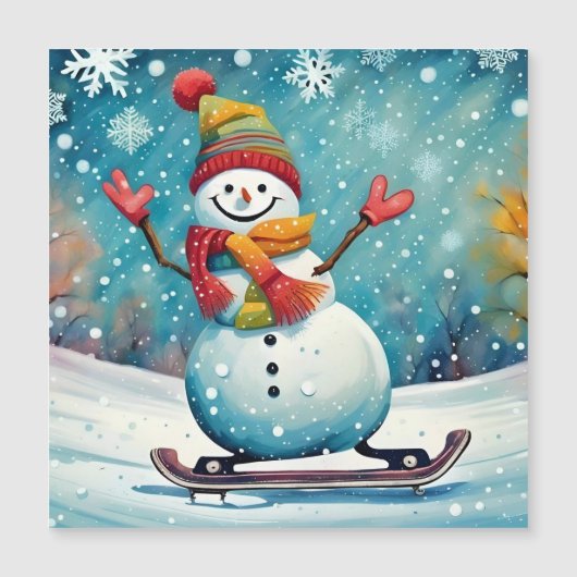 Snowboarden Snowman - Magnetische Kaart (Voorkant)