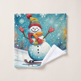 Snowboarden Snowman Washandje