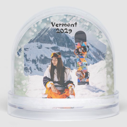 Snowboarden Trip Dubbele Foto Sneeuwbol (Voorkant)