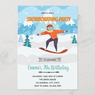 Snowboarden verjaardagsfeestje uitnodiging