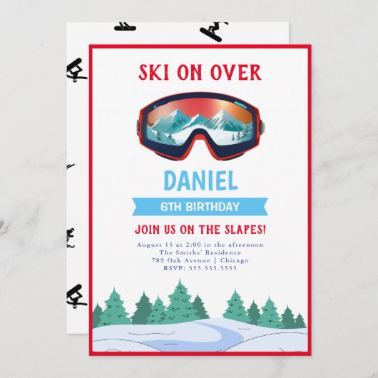 Snowboarden Verjaardagsfeestuitnodiging Kaart (Voorkant / Achterkant)