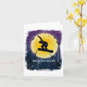 Snowboarden Volle Maan Silhouette Retro Halloween Kaart (Gele Bloem)