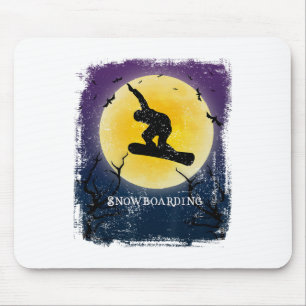 Snowboarden Volle Maan Silhouette Retro Halloween Muismat