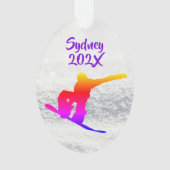 Snowboarden Vrouw Fotosjabloon Ovaal Ornament (voorkant)