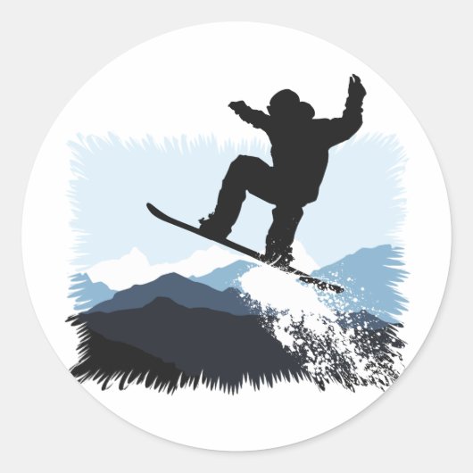Snowboarder Action Jump Ronde Sticker (Voorkant)