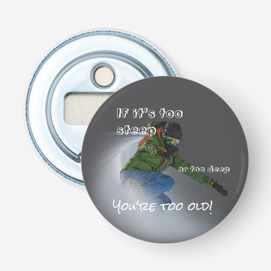 Snowboarder - Als het te steil is Button Flesopener (Voorkant)