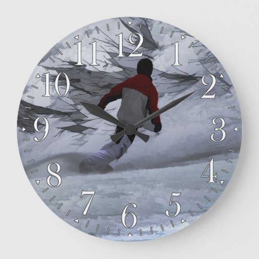 Snowboarder "Carving the Mountain" Wintersport Grote Klok (Voorkant)
