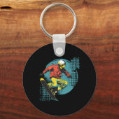 Snowboarder Comic Look Alpine Snowboarding Sleutelhanger (Voorkant)