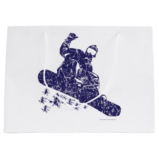 Snowboarder die hoge sneeuwdrijfveren vastmaakt groot cadeauzakje (Voorkant)