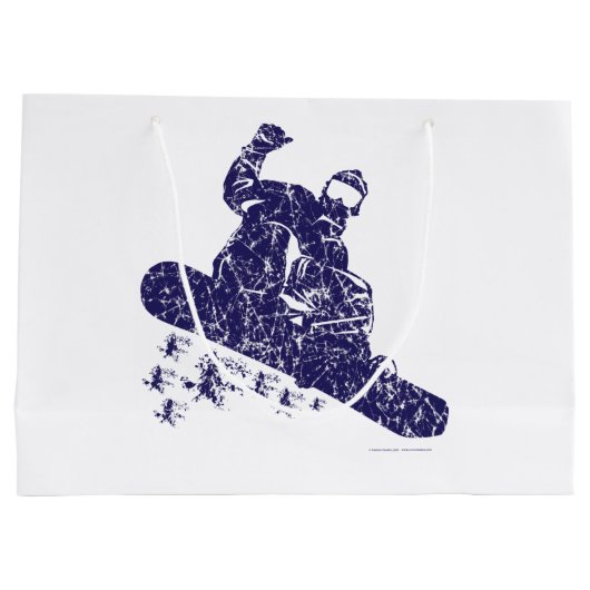 Snowboarder die hoge sneeuwdrijfveren vastmaakt groot cadeauzakje (Achterkant)