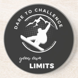 Snowboarder & "Durf je eigen grenzen te verleggen" Zandsteen Onderzetter