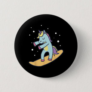 Snowboarder Eenhoorn Snowboarden Wintersport Ski Ronde Button 5,7 Cm