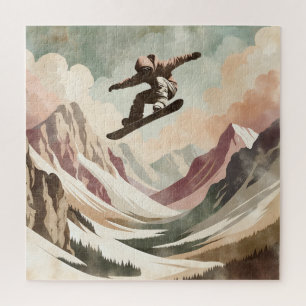 Snowboarder Genieten van de Snowy Mountains Legpuzzel