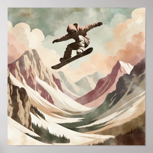 Snowboarder Genieten van de Snowy Mountains Poster (Voorkant)