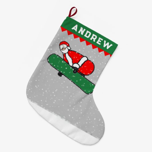 Snowboarder Holiday Gift Grote Kerstsok (Voorkant (Hangend))