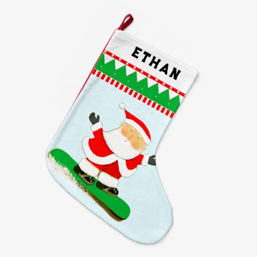 Snowboarder Holiday Gift Grote Kerstsok (Voorkant (Hangend))