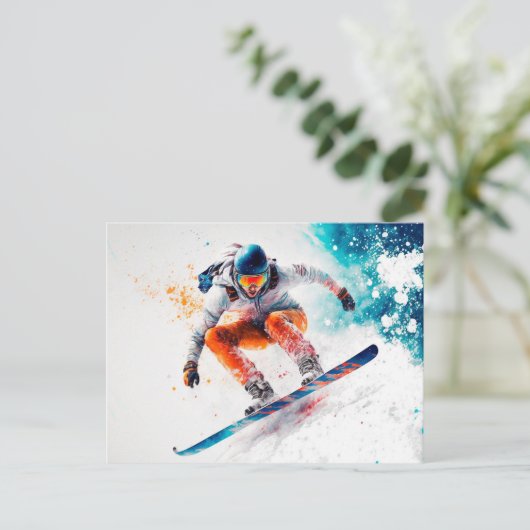 Snowboarder illustratie briefkaart (Staand voorkant)