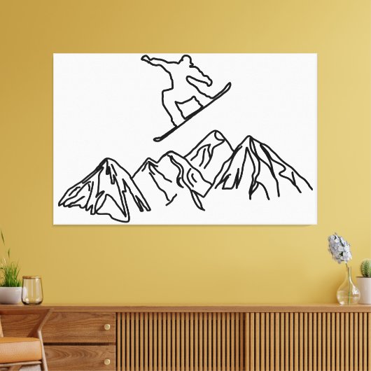 Snowboarder in den Bergen, 02 Canvas Afdruk (Insitu (Woonkamer))