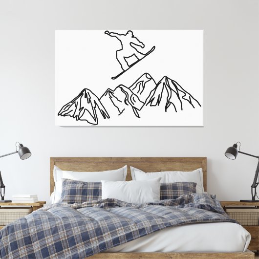 Snowboarder in den Bergen, 02 Canvas Afdruk (Insitu (Slaapkamer))