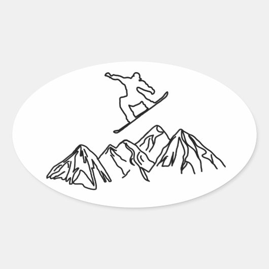 Snowboarder in den Bergen, 02 Ovale Sticker (Voorkant)